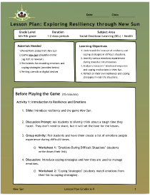 Lesson plan for 6th-9th grade students for use in conjunction with the resilience game New Sun.