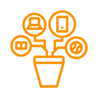 Resilient icons growing from a planter. The icons represent knowledge, activities, and engagement.